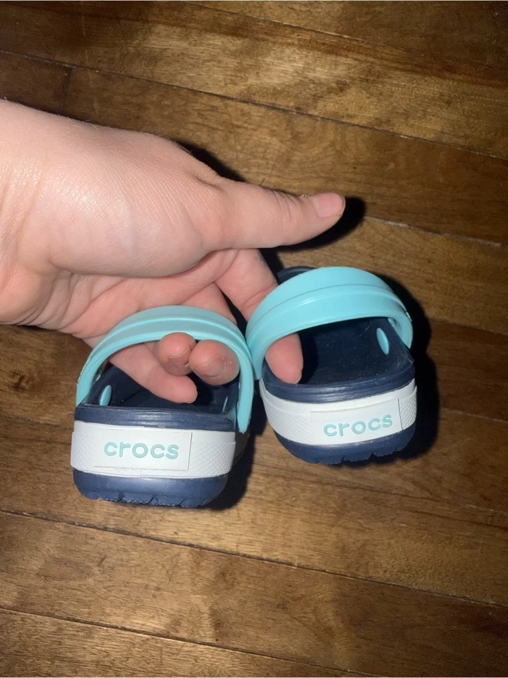 CROCS Navy Clog Sandals with Light Blue Strap and Cute Animal Charms